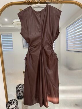 7 For All Mankind Chocolate Brown Faux Leather Midi Dress